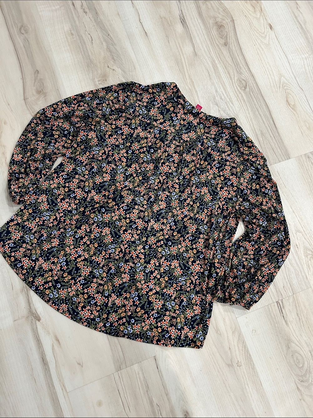 Vince Camuto Black Blouse with Coral & Blue Floral Print - Picture 3 of 3